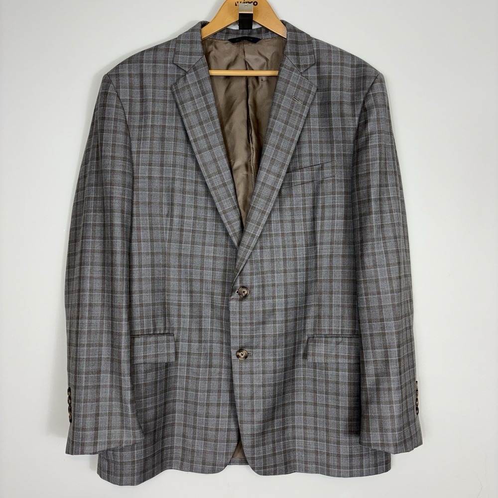 Brooks Brothers Regent Blazer Plaid Mens 44R Sport Coat Reda Check Gray Brown